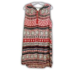 BeachLunchLounge Flowy Boho Tank Midi Dress L Tribal Geometric Pattern Tassels‎